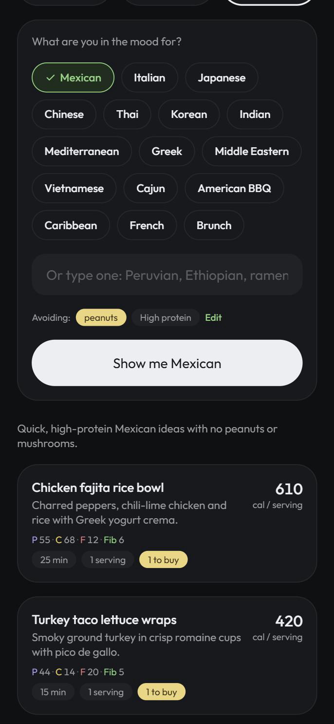 Cuisine craving with Mexican selected and recipes shown